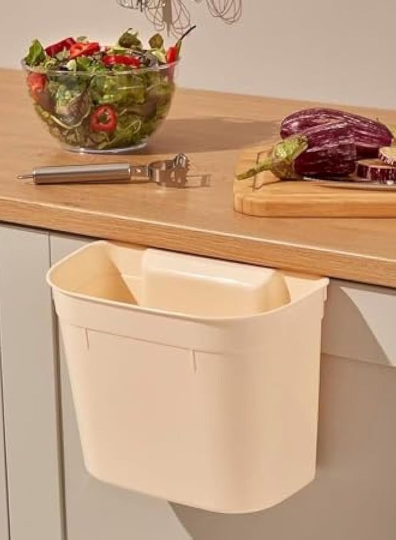 Dunia plastik Hanging Wastebasket for Kitchen Cabinet, Beige Plastic, Opens, 9 Liters - Image 1