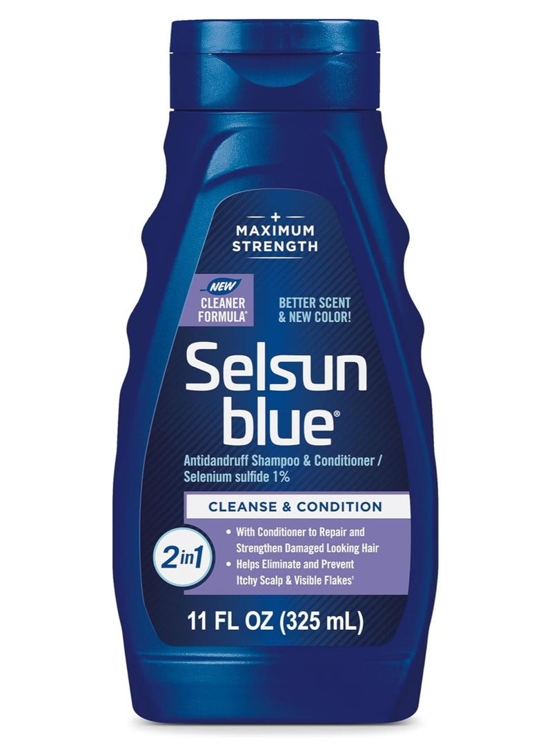 Selsun blue 2-in-1 Anti-dandruff Shampoo & Conditioner, 11 fl. oz., Maximum Strength 2-in-1 Treatment, Selenium Sulfide 1%  - Image 1