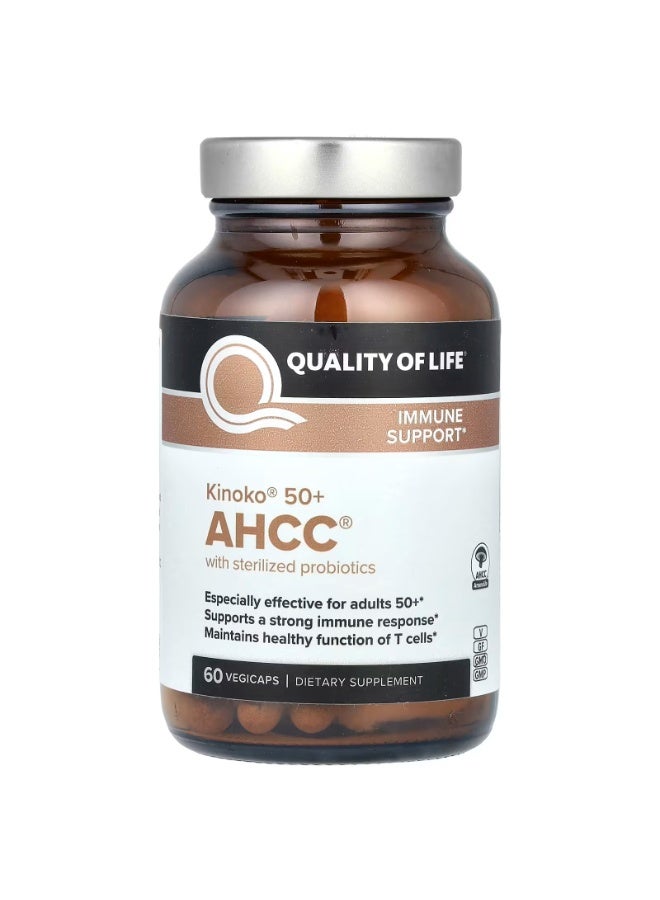 كوالتي أوف لايف جودة الحياة، كينوكو 50+ AHCC مع البروبيوتيك المعقم، 60 كبسولة نباتية