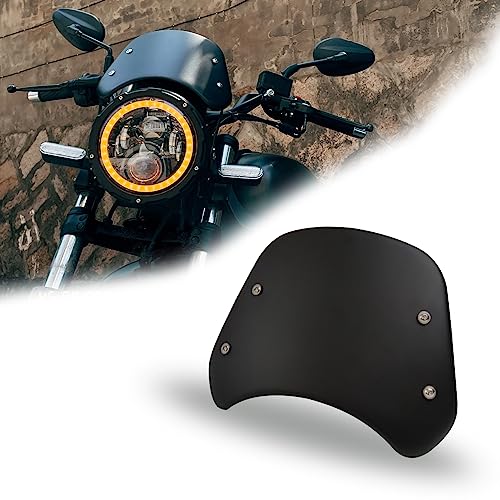 HARPUOU Metal Universal Motorcycle Windshield Wind Deflector Windscreen Front Flyscreen with Mount for Motorbike 5"-7" LED Headlight - Image 2