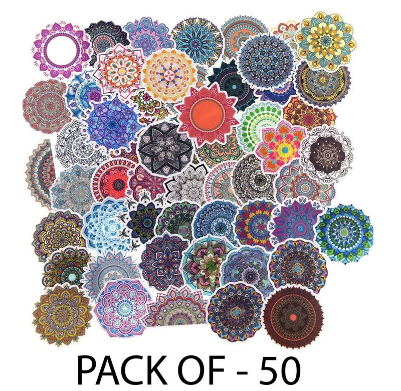 Decor Production Pack of 100 Vinyl Waterproof Multipurpose Mandala Art Stickers for Kids, Scrapbooking, waterbottles, Electronic Gadgets-Self-Adhesive - Image 2