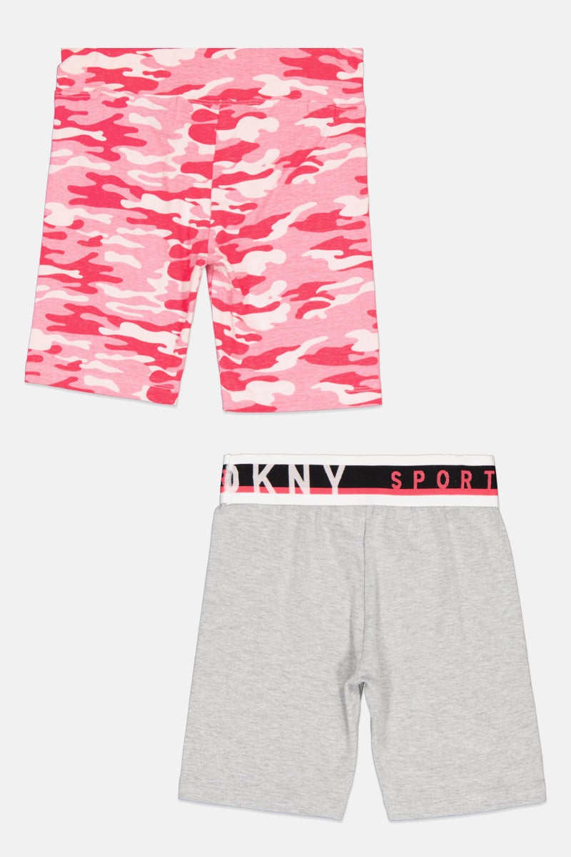 DKNY Sport Kids Girl 2 Pcs Brand Logo Outdoor Short Set, Pink - Image 2