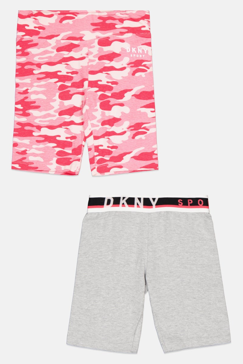 DKNY Sport Kids Girl 2 Pcs Brand Logo Outdoor Short Set, Pink - Image 1