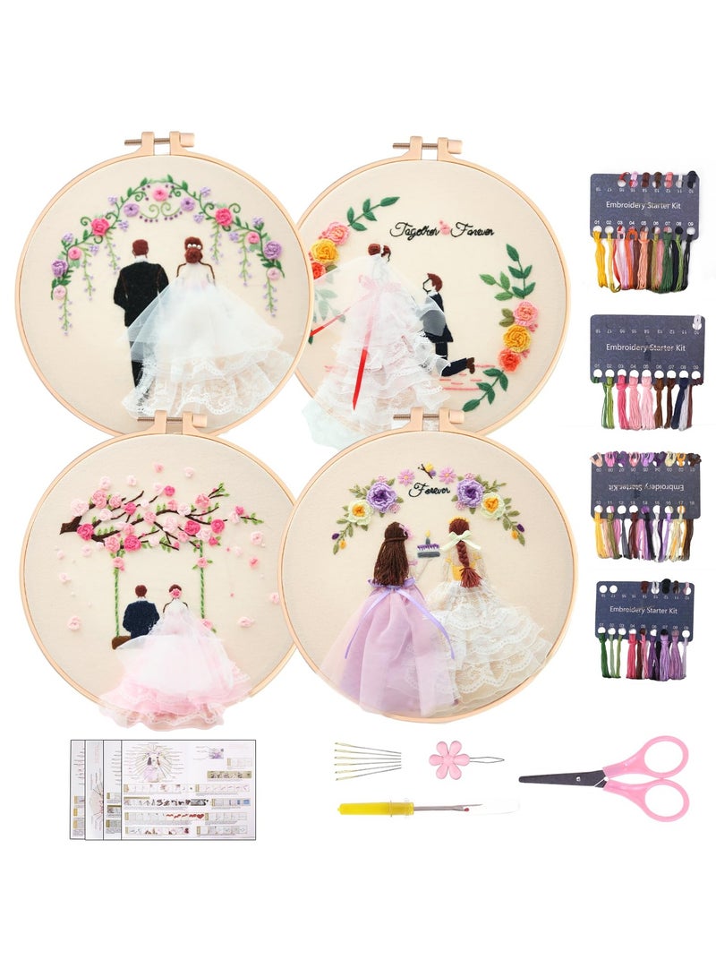 Generic Embroidery Kit for Beginners, Hand DIY Cross Stitch Kits, Plants Flowers Embroidery and Wedding Patterns with Embroidery Hoops and Color Threads for Adults Kids (Wedding)  - Image 1