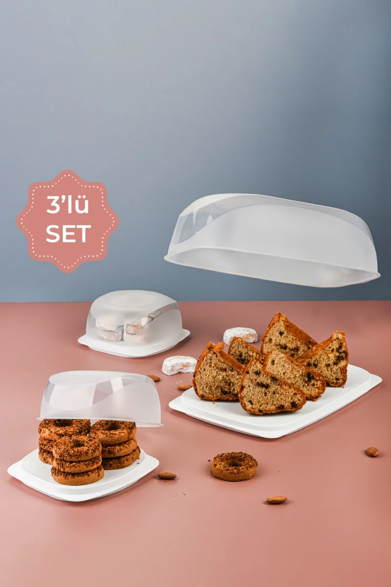 فينيف 3-Piece Serving Plate with Lid - Bread and Treat Plate White