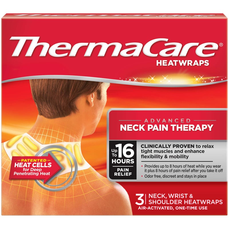 ThermaCare Portable Heating Pad, Neck and Shoulder Rain Relief Patches, Multi-Purpose Heat Wraps, 3 Count - Image 1