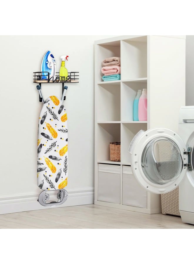 TJMOREE Ironing Board Hanger Wall Mount - Laundry Room Iron and Ironing Board Holder with Large Storage Wooden Base Basket and Removable Hooks (Black) - Image 3