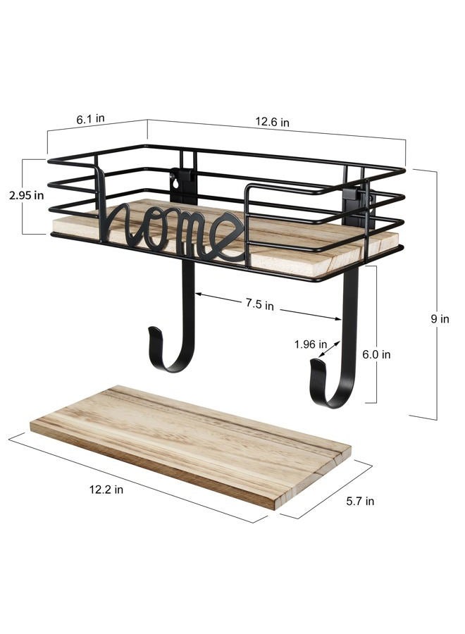 TJMOREE Ironing Board Hanger Wall Mount - Laundry Room Iron and Ironing Board Holder with Large Storage Wooden Base Basket and Removable Hooks (Black) - Image 5