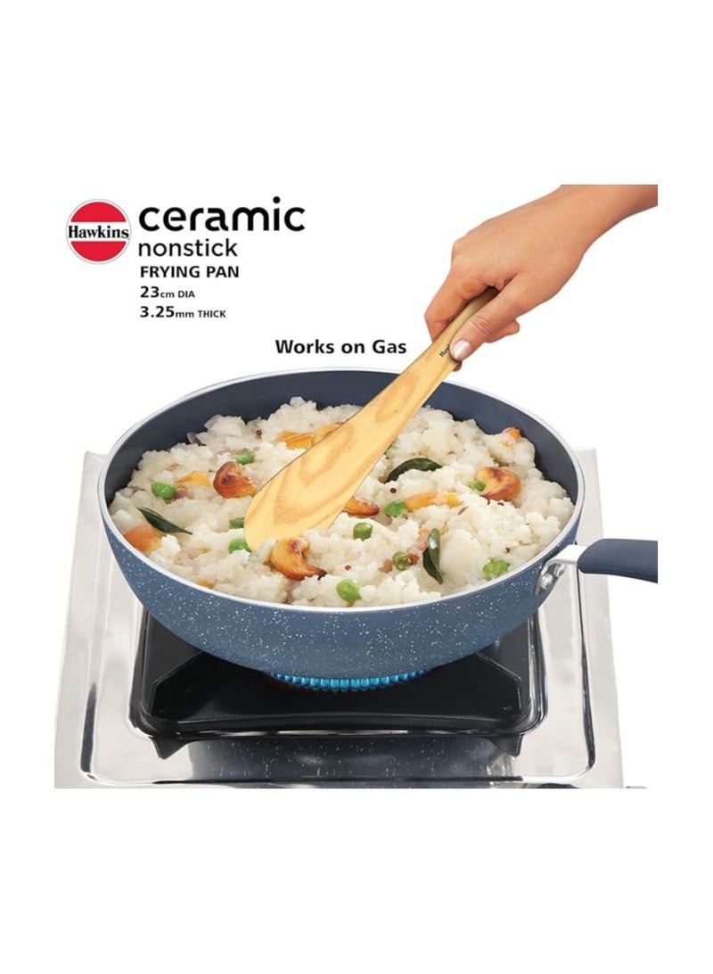 Hawkins Hawkins Ceramic Nonstick Frying Pan, 24 cm Diameter, Induction Fry Pan with Glass Lid, Granite Omlette Egg Pan, Fish Pan, Blue (ICF24G)  - Image 1