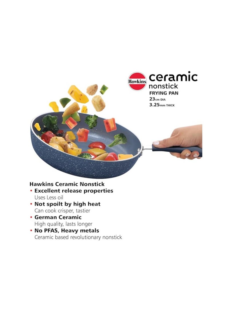 Hawkins Hawkins Ceramic Nonstick Frying Pan, 24 cm Diameter, Induction Fry Pan with Glass Lid, Granite Omlette Egg Pan, Fish Pan, Blue (ICF24G)  - Image 2