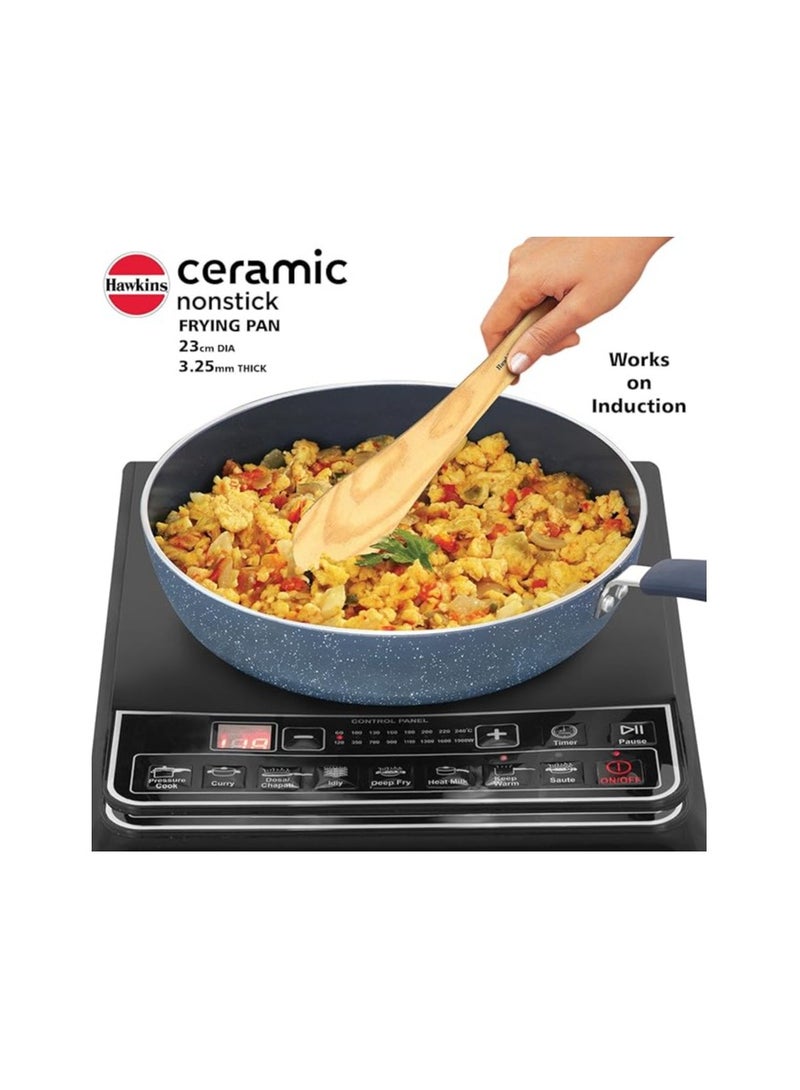 Hawkins Hawkins Ceramic Nonstick Frying Pan, 24 cm Diameter, Induction Fry Pan with Glass Lid, Granite Omlette Egg Pan, Fish Pan, Blue (ICF24G)  - Image 3