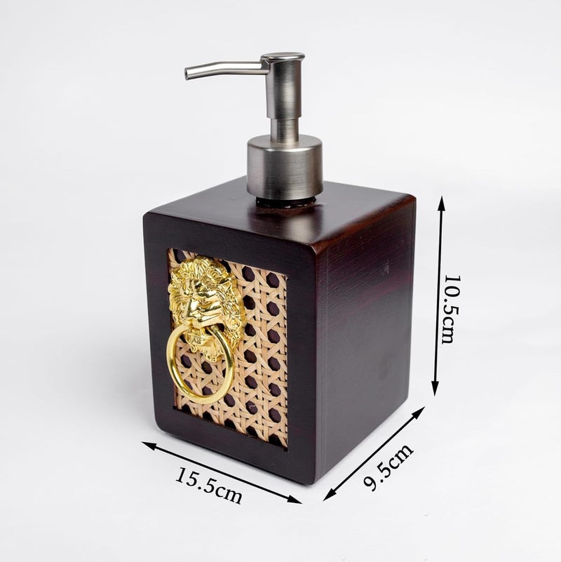 PRET HOMES PRET HOMES Designer Rattan Jute Wooden Bathroom Accessories Set of 3 Liquid Soap Dispenser Toothbrush Holder Set with Tray Gift Accessory for Home Brown  - Image 4