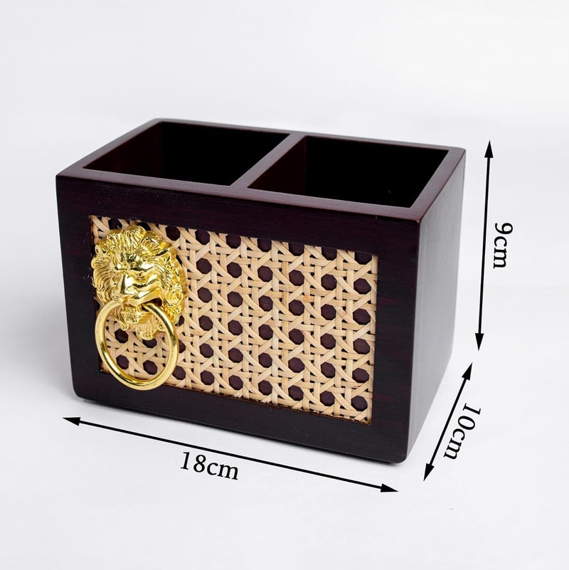 PRET HOMES PRET HOMES Designer Rattan Jute Wooden Bathroom Accessories Set of 3 Liquid Soap Dispenser Toothbrush Holder Set with Tray Gift Accessory for Home Brown  - Image 5