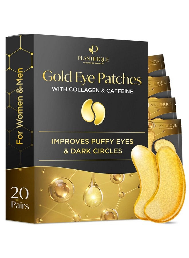 Plantifique Gold Under Eye Patches For Puffy Eyes And Dark Circles 20 Pairs Under Eye Masks For Dark Circles And Puffiness Eye Gels With Collagen & Caffeine Eye Patches Gold Eye Mask Skincare - Image 1