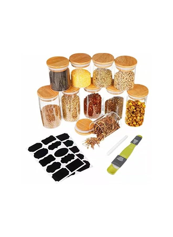 erorex - Spice Jars 8Oz(220Ml)/12Oz(340Ml) Empty Round Spice Container Glass Food Storage Containers Jars With Bamboo Lids 20 Labels Stickerspaint Penmeasuring Spoon For Kitchen - Image 1