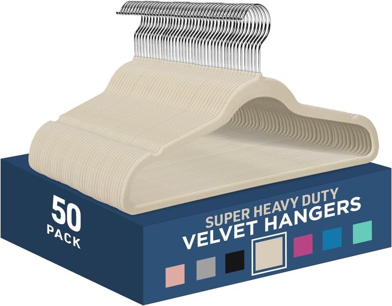 Revwd Velvet Hangers 50 Pack - Non-Slip Clothes Hangers Ivory Suit Hangers with 360 Degree Rotatable Hook - Heavy Duty Coat Hanger - Pants Hanger (Ivory) - Image 1
