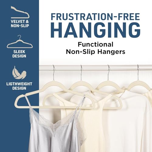 Revwd Velvet Hangers 50 Pack - Non-Slip Clothes Hangers Ivory Suit Hangers with 360 Degree Rotatable Hook - Heavy Duty Coat Hanger - Pants Hanger (Ivory) - Image 2