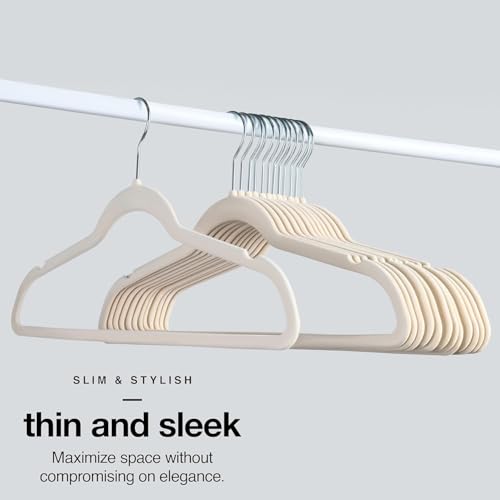 Revwd Velvet Hangers 50 Pack - Non-Slip Clothes Hangers Ivory Suit Hangers with 360 Degree Rotatable Hook - Heavy Duty Coat Hanger - Pants Hanger (Ivory) - Image 4