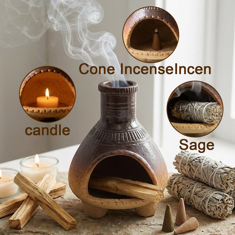 CEREMONY Palo Santo Holder -Mini Ceramic Incense Holder for Palo Santo Sticks - Palo Santo Holder for Gift-White Sage Holder for Meditation Decor (Brown-Fireplace) - Image 5
