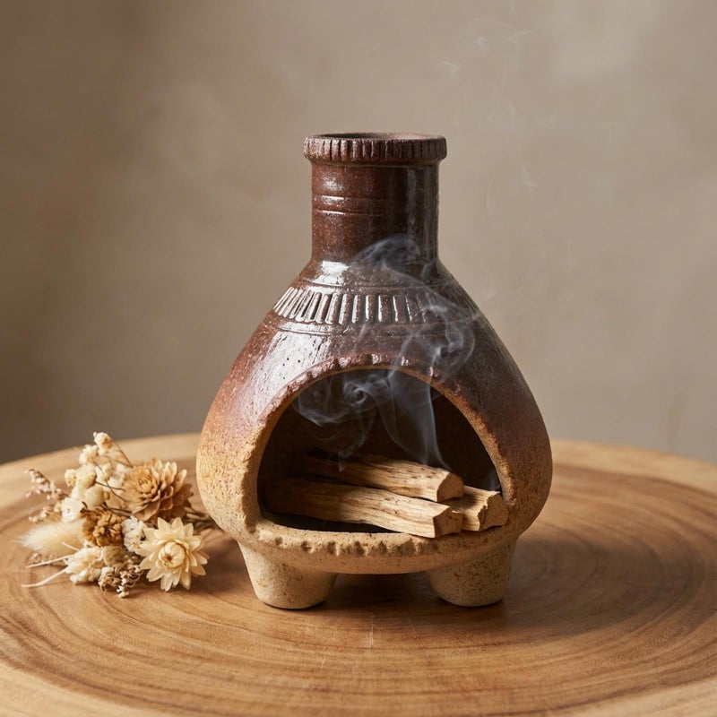 CEREMONY Palo Santo Holder -Mini Ceramic Incense Holder for Palo Santo Sticks - Palo Santo Holder for Gift-White Sage Holder for Meditation Decor (Brown-Fireplace) - Image 1