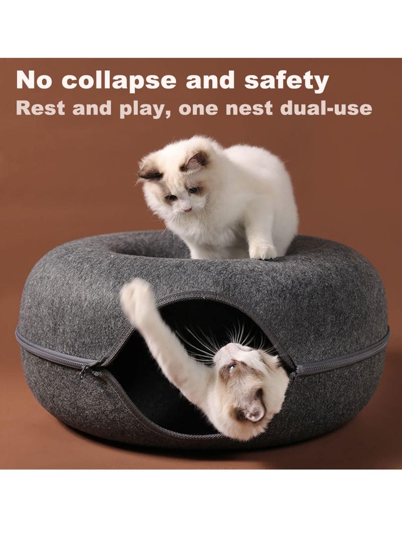 Cat Tunnel Bed,Detachable Felt Cat Nest,Round Donut Felt Pet Nest,Four Seasons Available cat nest,Semi-Closed Washable Cat Tunnel Nest (Light grey) - Image 2