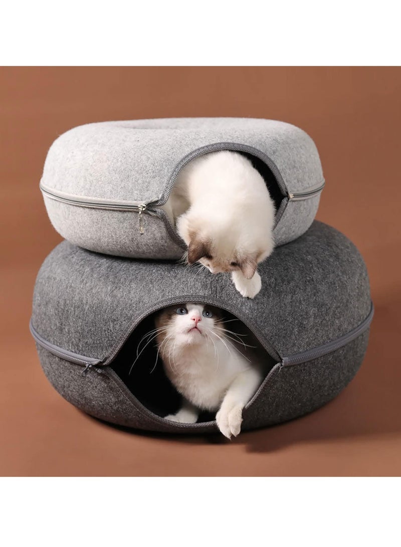 Cat Tunnel Bed,Detachable Felt Cat Nest,Round Donut Felt Pet Nest,Four Seasons Available cat nest,Semi-Closed Washable Cat Tunnel Nest (Light grey) - Image 3