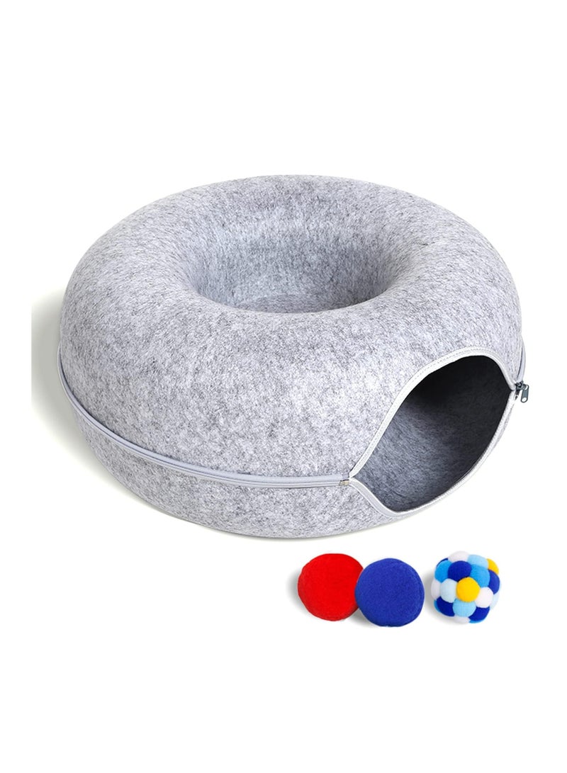 Cat Tunnel Bed,Detachable Felt Cat Nest,Round Donut Felt Pet Nest,Four Seasons Available cat nest,Semi-Closed Washable Cat Tunnel Nest (Light grey) - Image 4