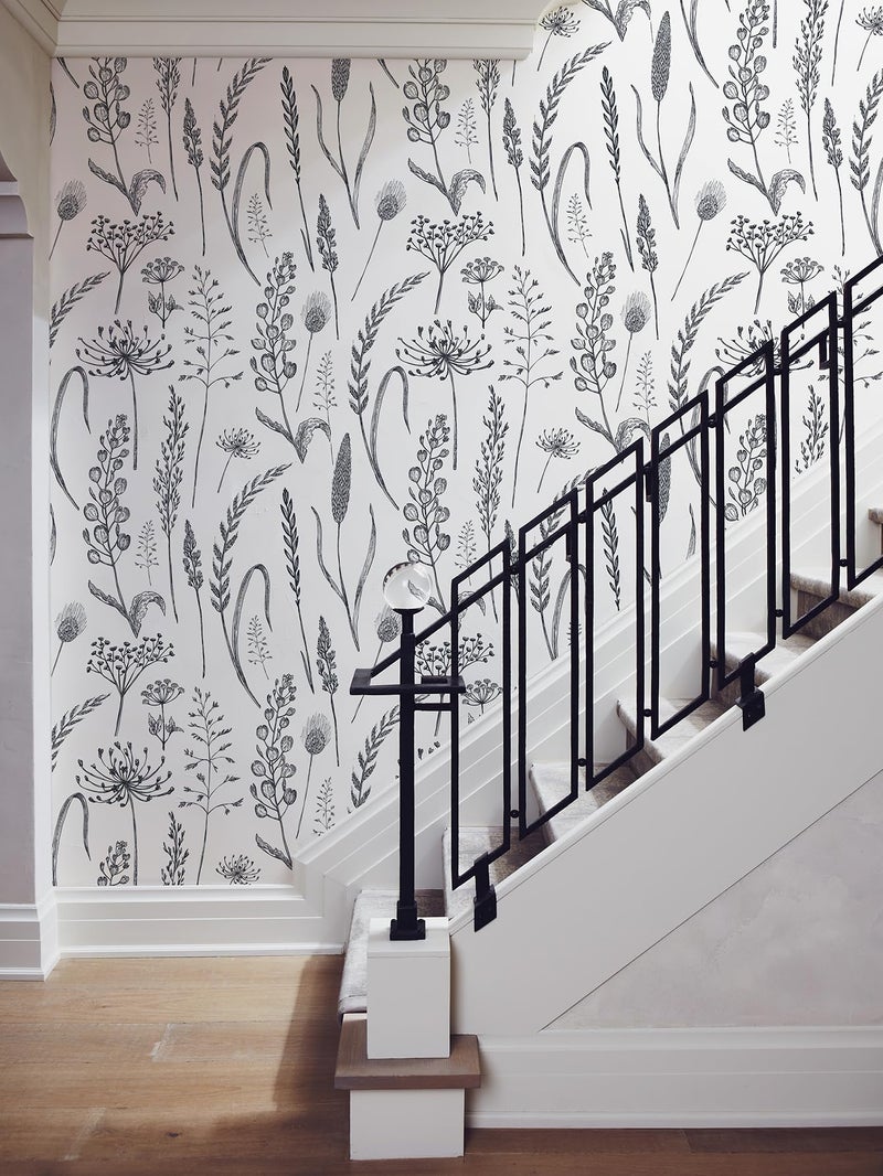 JiffDiff Peel and Stick Wallpaper Farmhouse Vintage Floral Contact Paper Wheat Meadow Removable Self Adhesive Wallpaper Black and White (14.2 sq.ft) - Image 3