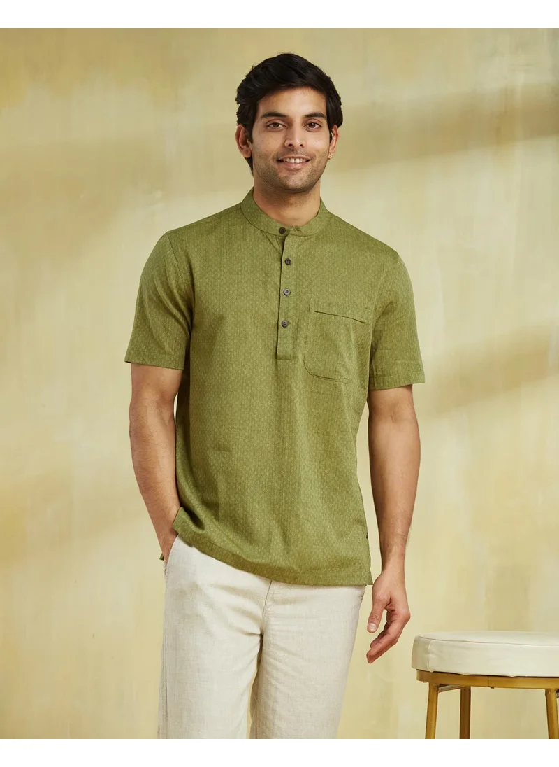 فاب انديا Green Cotton  Mid Placket Shirt