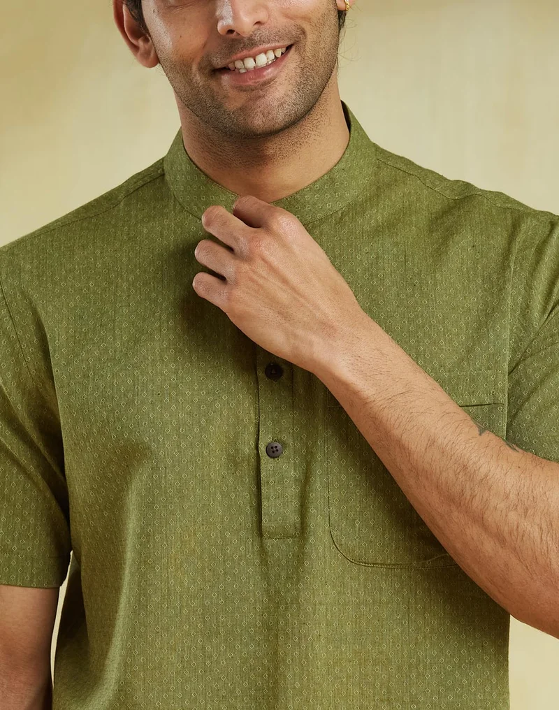 Fabindia Green Cotton  Mid Placket Shirt
