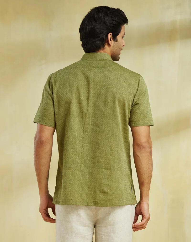 Fabindia Green Cotton  Mid Placket Shirt