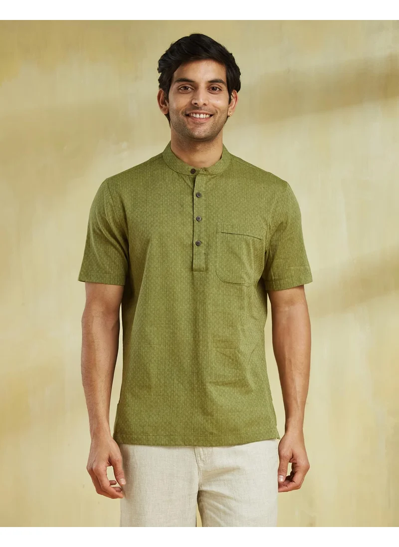 فاب انديا Green Cotton  Mid Placket Shirt