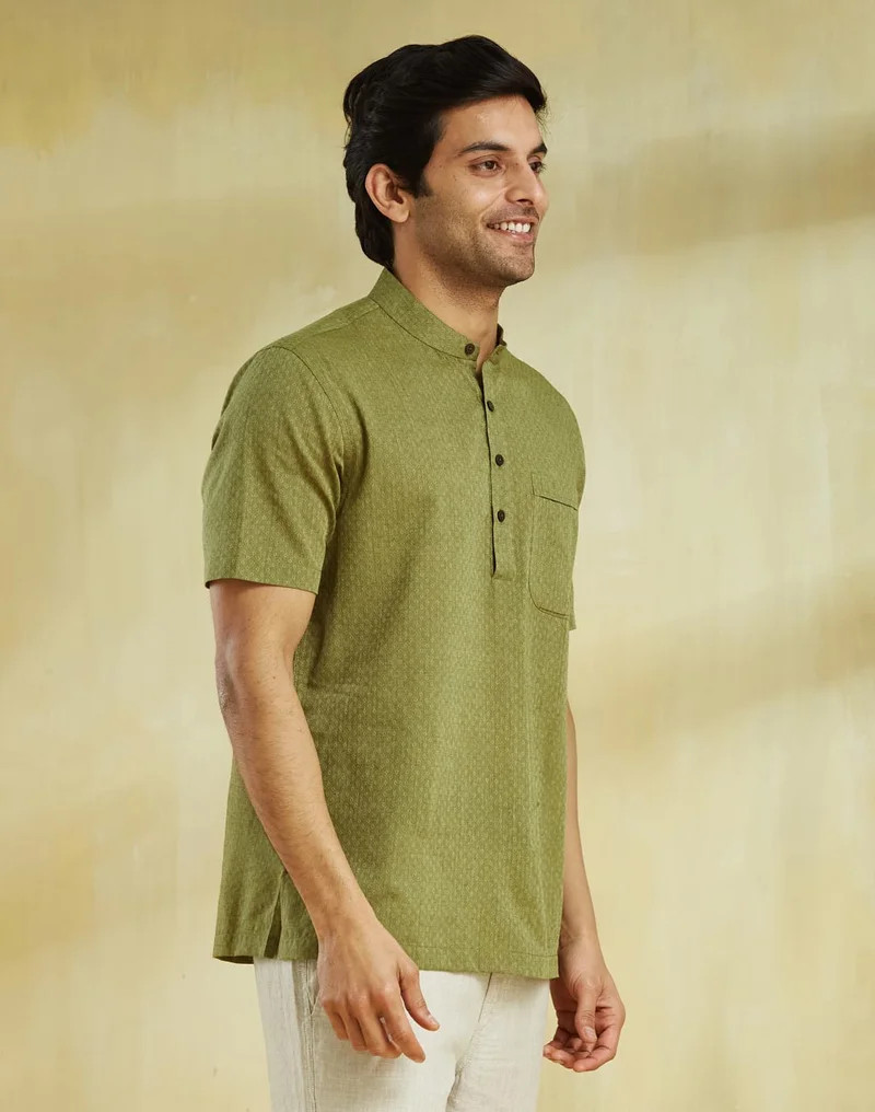Fabindia Green Cotton  Mid Placket Shirt