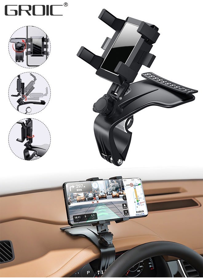 GROIC Car Phone Holder, Mount Dashboard Phone Car Holder 360 Degree Rotation Cell Phone Holder for Car Clip Mount,Multi-Function Phone Car Mount Suitable,Automobile Parking Sign  - Image 1