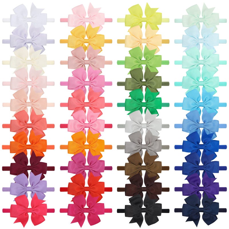 jollybows 40pcs Baby Girls Grosgrain Ribbon Hair Bows Headbands 3" Hair Band Hair Accessories for Infants Newborn Toddler - Image 2