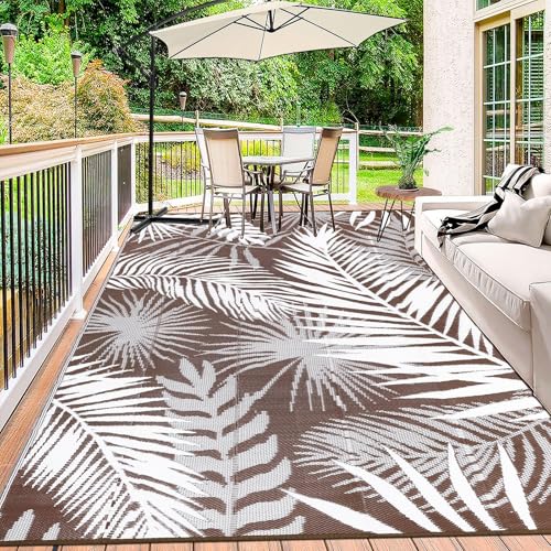 HiiARug Outdoor Rugs 9x12 for Patios Clearance Brown Reversible Outdoor Rug Outdoor Plastic Straw Rug RV Camping Rug Large Outdoor Mat for RV Patio Backyard Deck Picnic Beach Trailer Camping