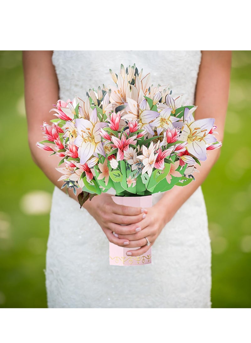 SYOSI بطاقات زهور منبثقة، بطاقات يوم الأم للأم، باقة زهور دائمة بطاقات ورقية ثلاثية الأبعاد منبثقة مع بطاقة ملاحظة وظرف، هدايا للنساء، لهدايا عيد الميلاد، بطاقات شكر، بطاقات تخرج - زنبق - Image 5