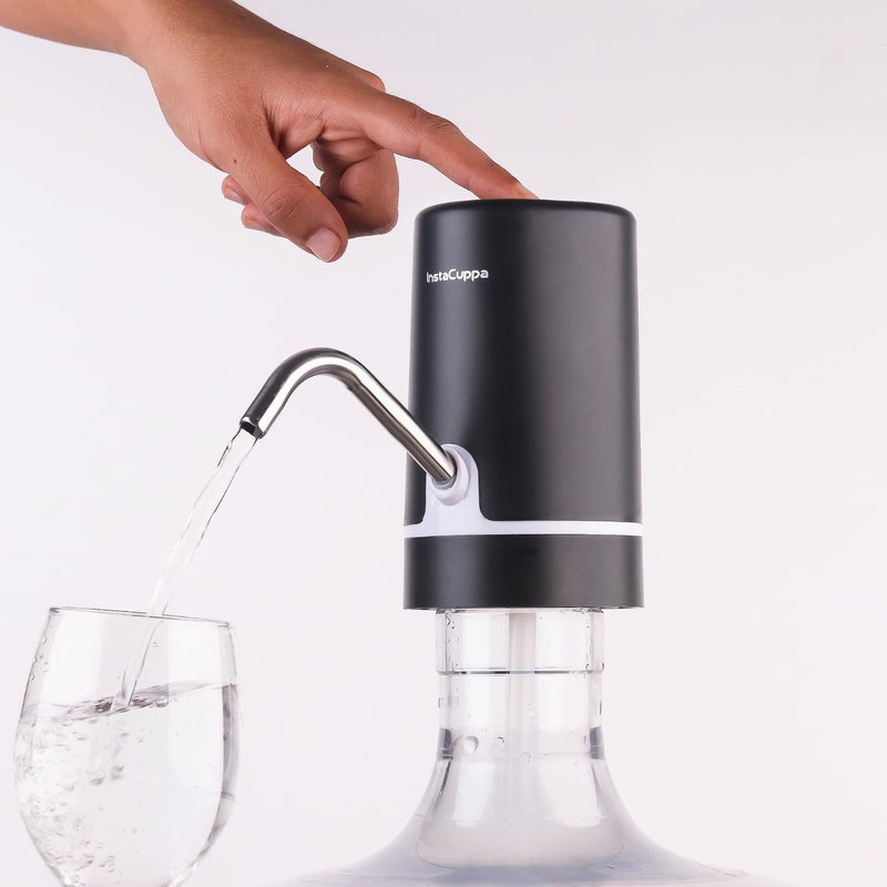 InstaCuppa Automatic Water Dispenser for 20 Liter Cans, Child Lock, USB Rechargeable Pump, Stainless Steel Outlet, LED Display, Portable for Home, Office, Camping, Black - Image 2