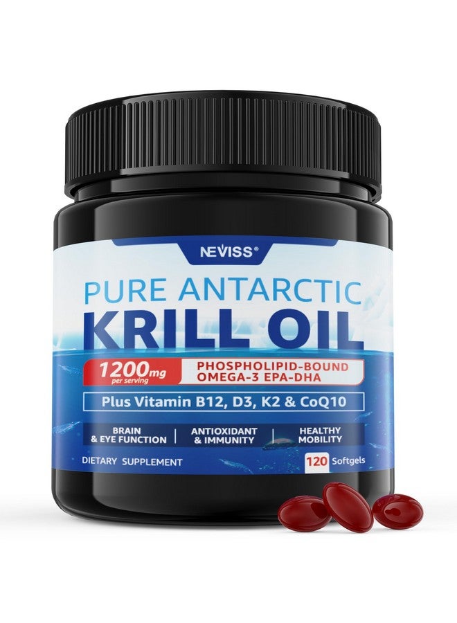 NEVISS زيت كريل أنتاركتيكا أوميغا 3 كبسولات لينة 1200 ملغ (صنع في الولايات المتحدة) مع الفوسفوليبيدات، الكولين والأستازانتين، مصدر مستدام لأوميغا-3 EPA، DHA يدعم الدماغ، مضاد للأكسدة والمناعة، بدون تجشؤ سمك، 120 قطعة - Image 1