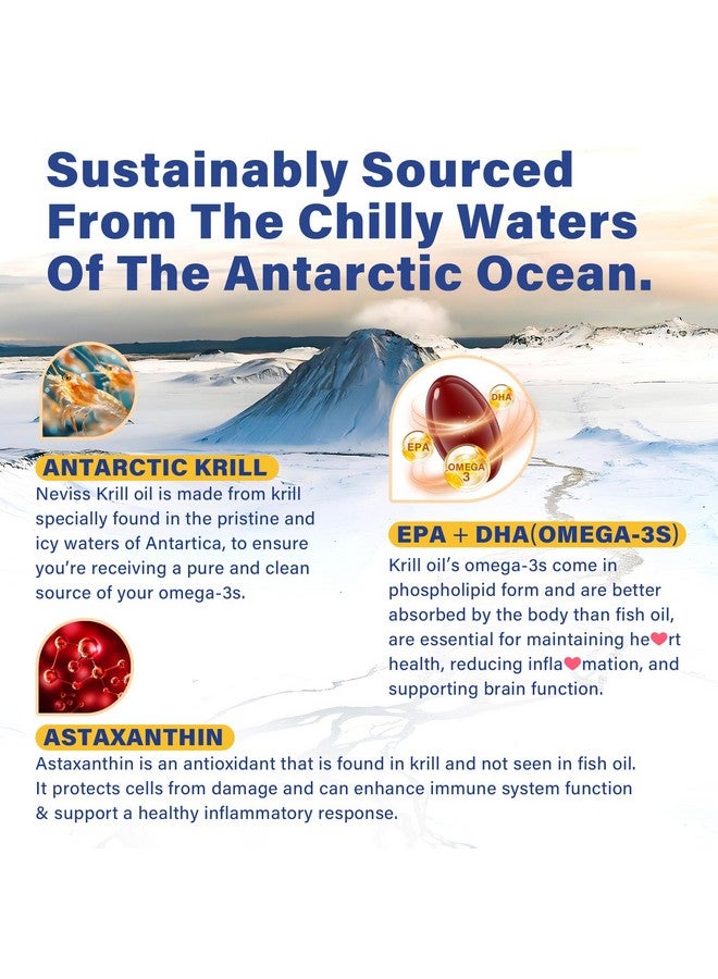 NEVISS زيت كريل أنتاركتيكا أوميغا 3 كبسولات لينة 1200 ملغ (صنع في الولايات المتحدة) مع الفوسفوليبيدات، الكولين والأستازانتين، مصدر مستدام لأوميغا-3 EPA، DHA يدعم الدماغ، مضاد للأكسدة والمناعة، بدون تجشؤ سمك، 120 قطعة - Image 3