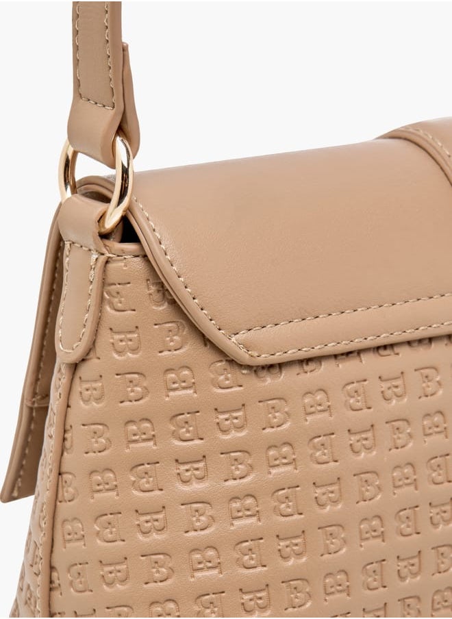 Flora Bella By Shoexpress Women Monogram Detail Shoulder Bag with Detachable Strap and Flap Closure  - Image 5