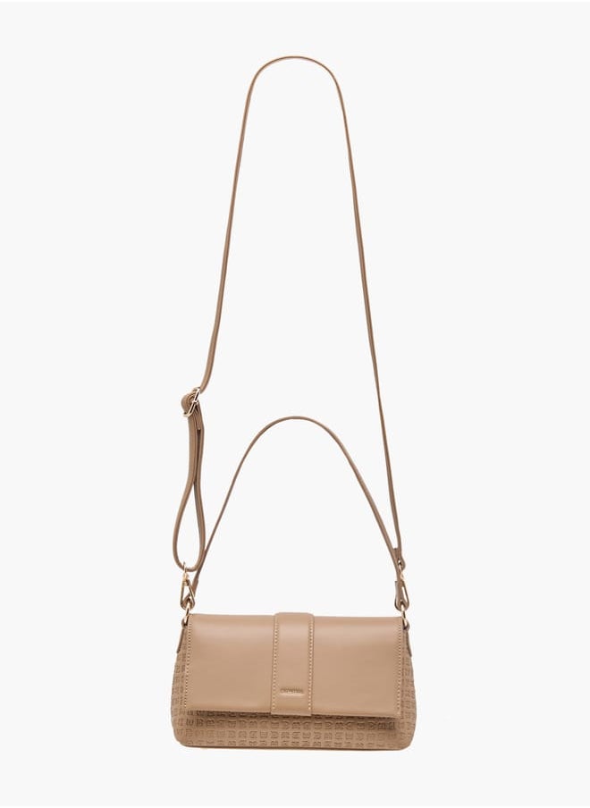 Flora Bella By Shoexpress Women Monogram Detail Shoulder Bag with Detachable Strap and Flap Closure  - Image 2