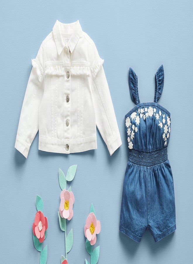 Mud Pie Baby Girls Embroidered Denim Romper, Blue, 5T - Image 2