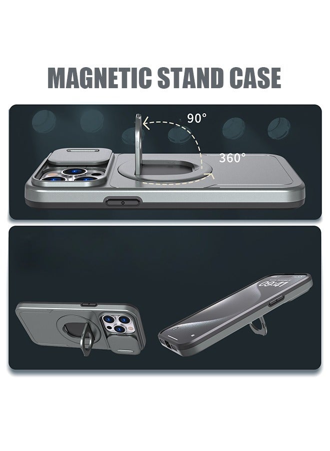 بيوند غطاء حماية مغناطيسي لهاتف iPhone 13 Pro Max، غطاء حماية مقاوم للصدمات مع غطاء عدسة وحامل غير مرئي، غطاء حماية رفيع للهاتف (رمادي) - Image 5