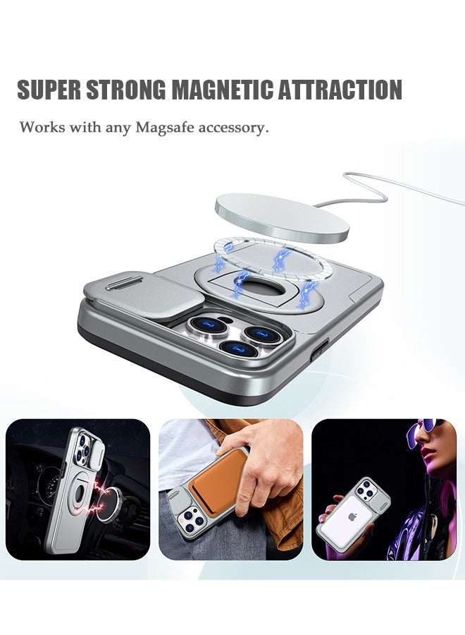 بيوند غطاء حماية مغناطيسي لهاتف iPhone 13 Pro Max، غطاء حماية مقاوم للصدمات مع غطاء عدسة وحامل غير مرئي، غطاء حماية رفيع للهاتف (رمادي) - Image 4