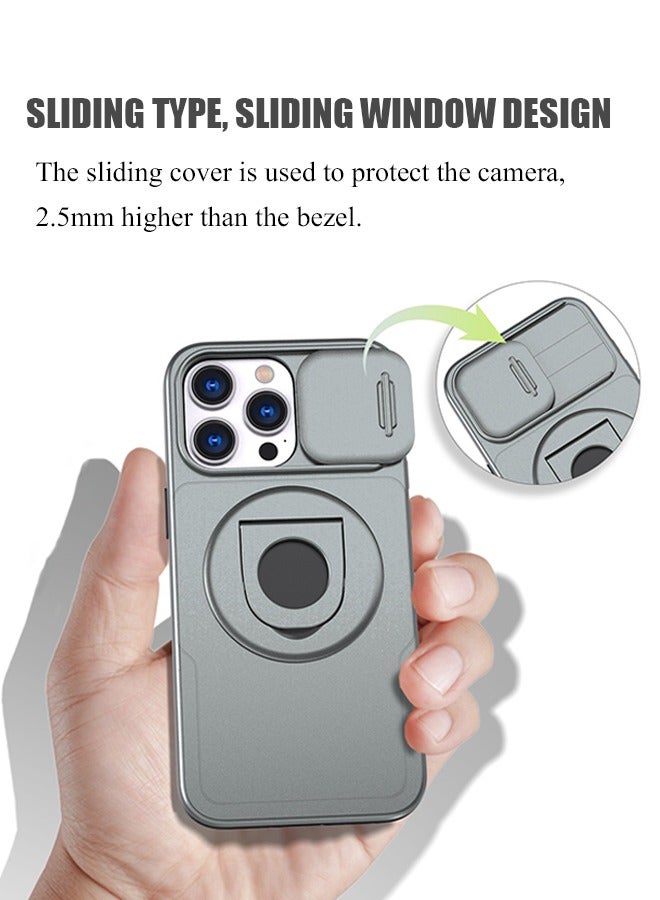 بيوند غطاء حماية مغناطيسي لهاتف iPhone 13 Pro Max، غطاء حماية مقاوم للصدمات مع غطاء عدسة وحامل غير مرئي، غطاء حماية رفيع للهاتف (رمادي) - Image 3