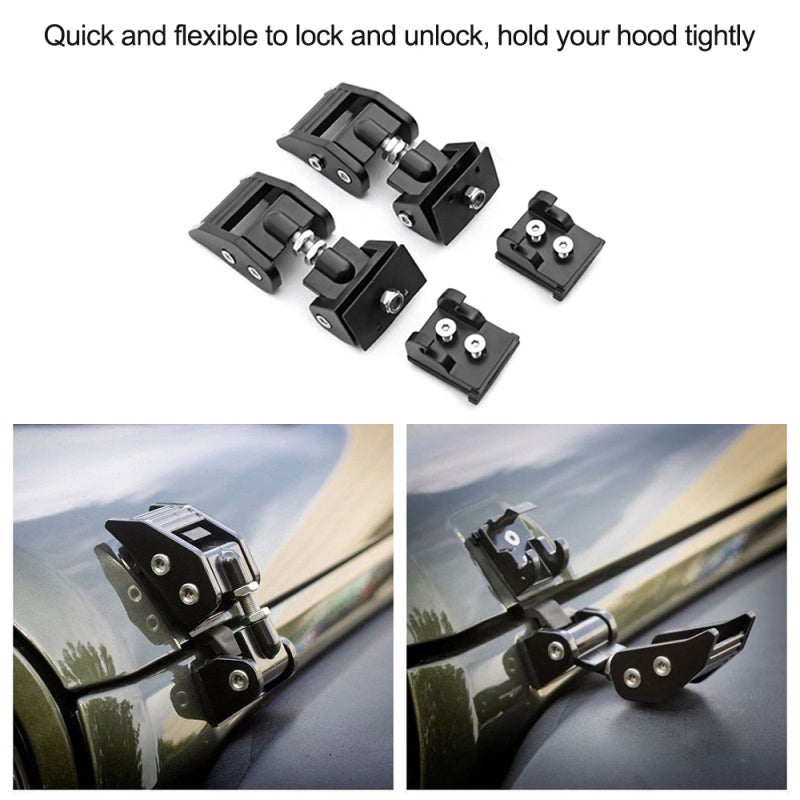 Hood Lock: Black Aluminium Alloy Adjustable Tension Latch - Anti-Hood Flutter Durable Safety Lock for Jeep Wrangler JK JKU 2007-2017 Racing Conditions & Daily Driving - Image 4