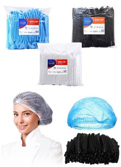 Gesalife 300 Pieces Disposable Shower Caps Non Woven Mob Hair Net 19 Inch Black White and Blue Trio  - Image 1