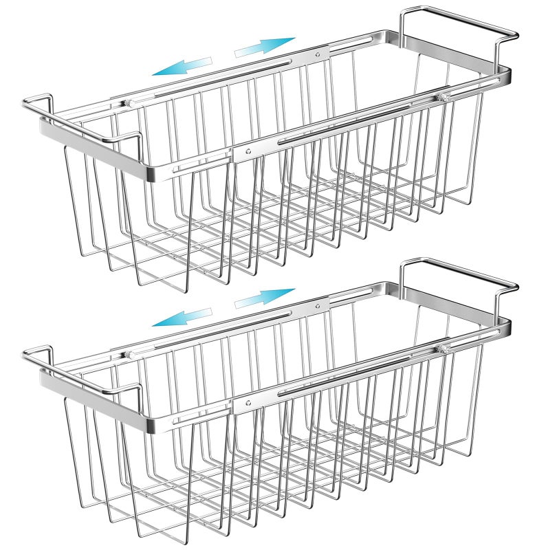 Orgneas Freezer Baskets for Chest Freezer Capacity Expandable Deep Freezer Organizer Bins Adjustable From 165 to 265 Stainless Steel Wire Basket Storage with Hanging Handles