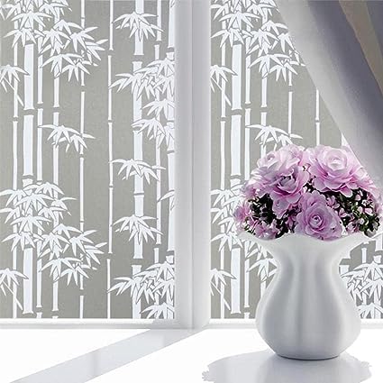 SUNBIRD SUNBIRD Window Privacy Film Decorative Stained Glass Window Film Frosted Window Tinting Film for Home House Door Glass 60 x 121cm White Bamboo  - Image 2